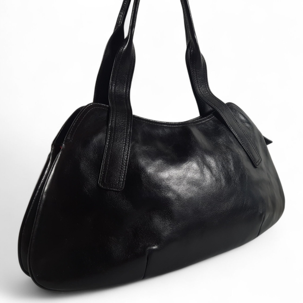 HOBO INTERNATIONAL Large Vesna Leather Bowler Bag Minimalist Expandable Black